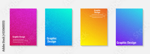 Vector halftone cover design templates. Layout set for covers of books, albums, notebooks, reports, magazines. Dot halftone gradient effect, modern abstract design. Geometric mock-up texture.