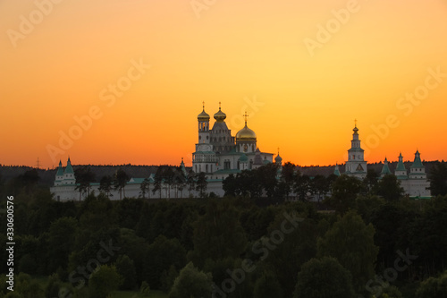 Resurrection New Jerusalem Monastery on a sunset background in the Moscow region  Russia