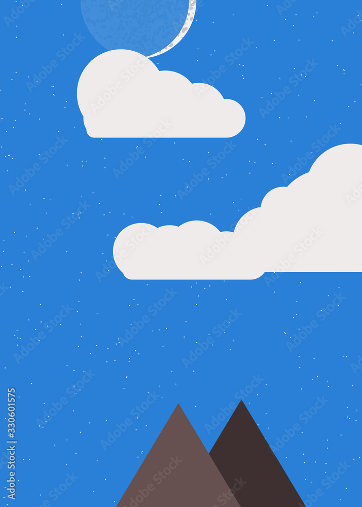 Obraz premium Moon and Mountains Panorame Generative Art background illustration