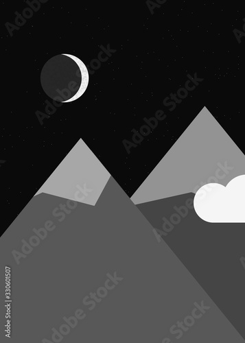 Moon and Mountains Panorame Generative Art background illustration