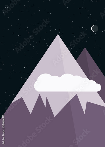 Moon and Mountains Panorame Generative Art background illustration