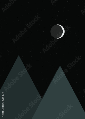 Moon and Mountains Panorame Generative Art background illustration