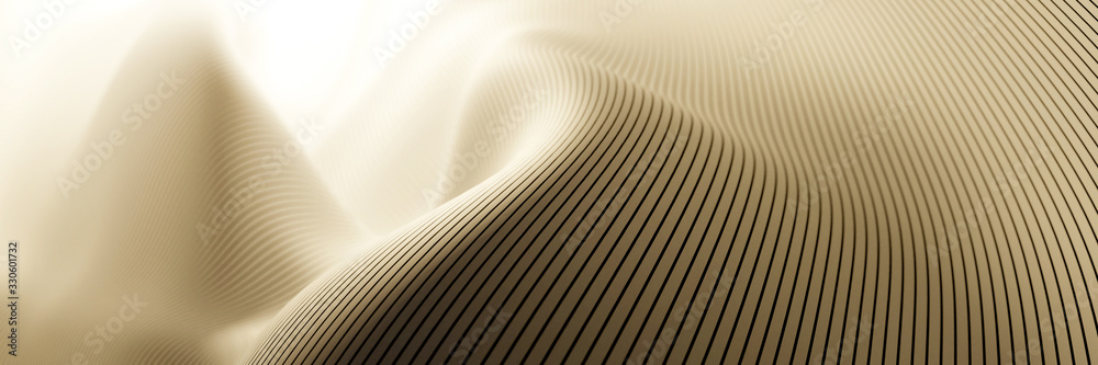 Abstract fluid surface background, with wireframe lines. Original 3d rendering - obrazy, fototapety, plakaty 