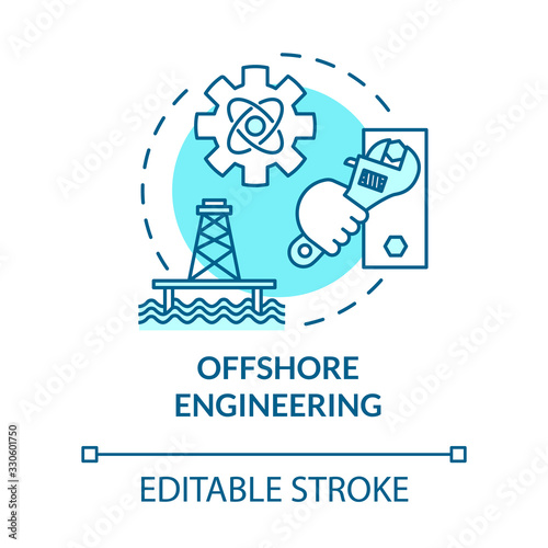 Offshore engineering turquoise concept icon. Oil rig maintenance. Marine structure build. Water construction idea thin line illustration. Vector isolated outline RGB color drawing. Editable stroke