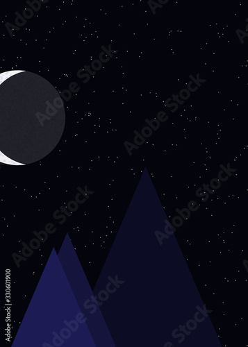 Moon and Mountains Panorame Generative Art background illustration