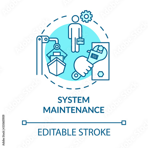 System maintenance turquoise concept icon. Shipbuilding worker. Ship maintenance engineer. Watercraft idea thin line illustration. Vector isolated outline RGB color drawing. Editable stroke © bsd studio
