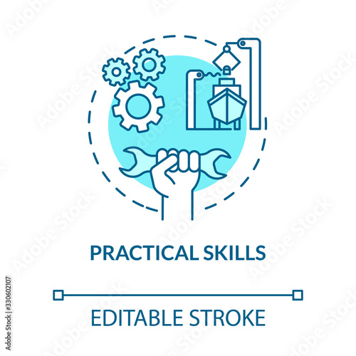Practical ability turquoise concept icon. Technical knowledge. Building ships. Specialist ability idea thin line illustration. Vector isolated outline RGB color drawing. Editable stroke