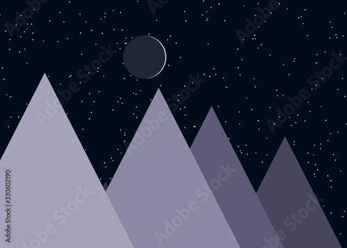 Moon and Mountains Panorame Generative Art background illustration