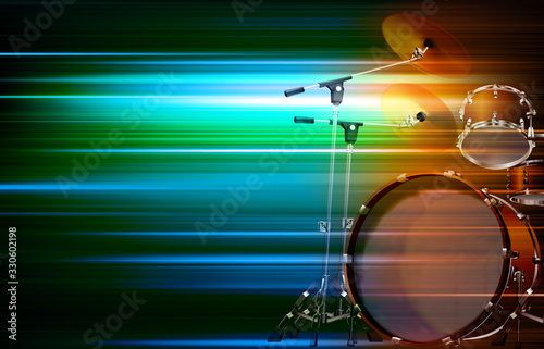 abstract green blur music background with drum kit