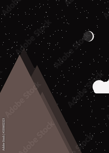 Moon and Mountains Panorame Generative Art background illustration