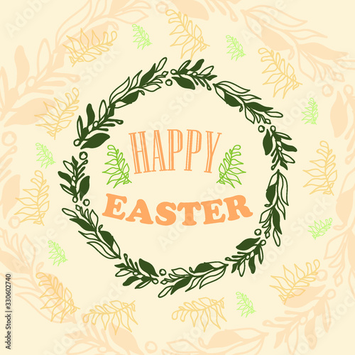 Bright Easter card with plants and colors of spring