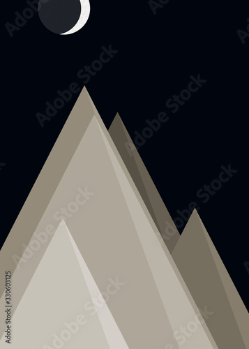 Moon and Mountains Panorame Generative Art background illustration