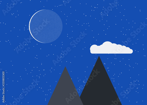 Moon and Mountains Panorame Generative Art background illustration