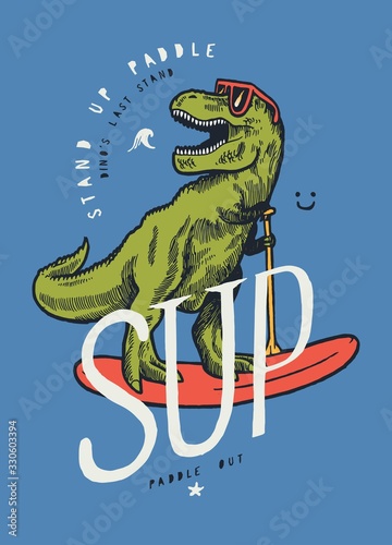 Photography T-Rex dinosaur on Stand Up Paddle
