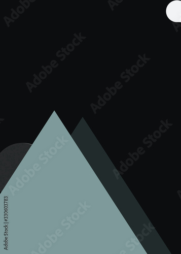 Moon and Mountains Panorame Generative Art background illustration