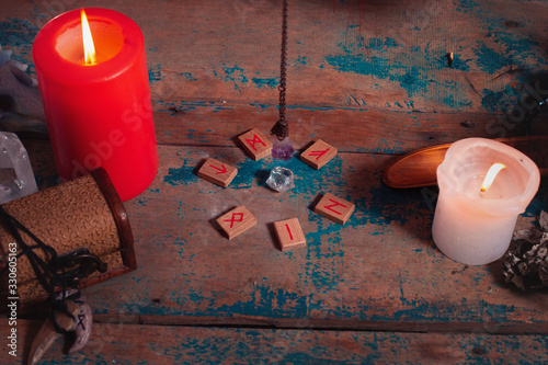 Fortune telling with a pendulum and runes photo