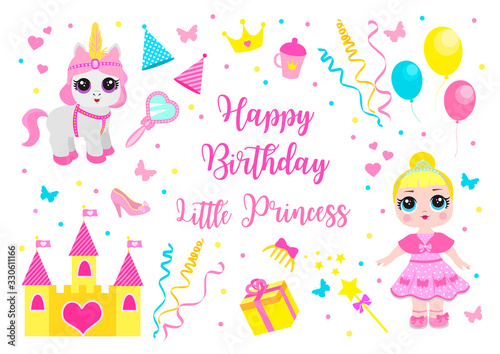 Happy birthday greeting or invitation card for a little princess