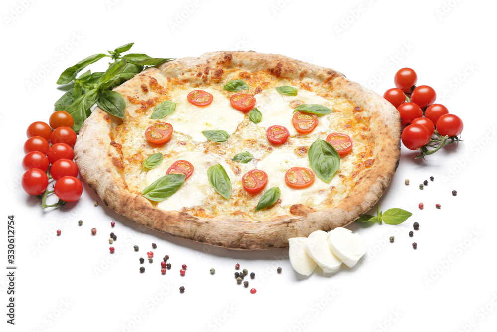 Delicious pizza Margherita on white background Delicious pizza Margherita on white background