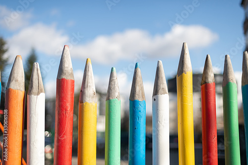 Color pencil fence on playgroun under sky