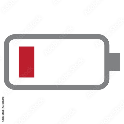 Low battery icon in trendy line style. Battery status symbol. Smartphone or laptop charging sign. Battery charge indicator for modern mobile and web concept.