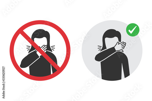 Prohibition signs for wrong cough and the correct method