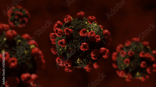 Fototapeta Naklejka Na Ścianę i Meble -  Coronavirus 2019-nCoV Wuhan. SARS-CoV-2 known as 2019-nCoV, COVID-19. Realistic medical illustration 3d render.