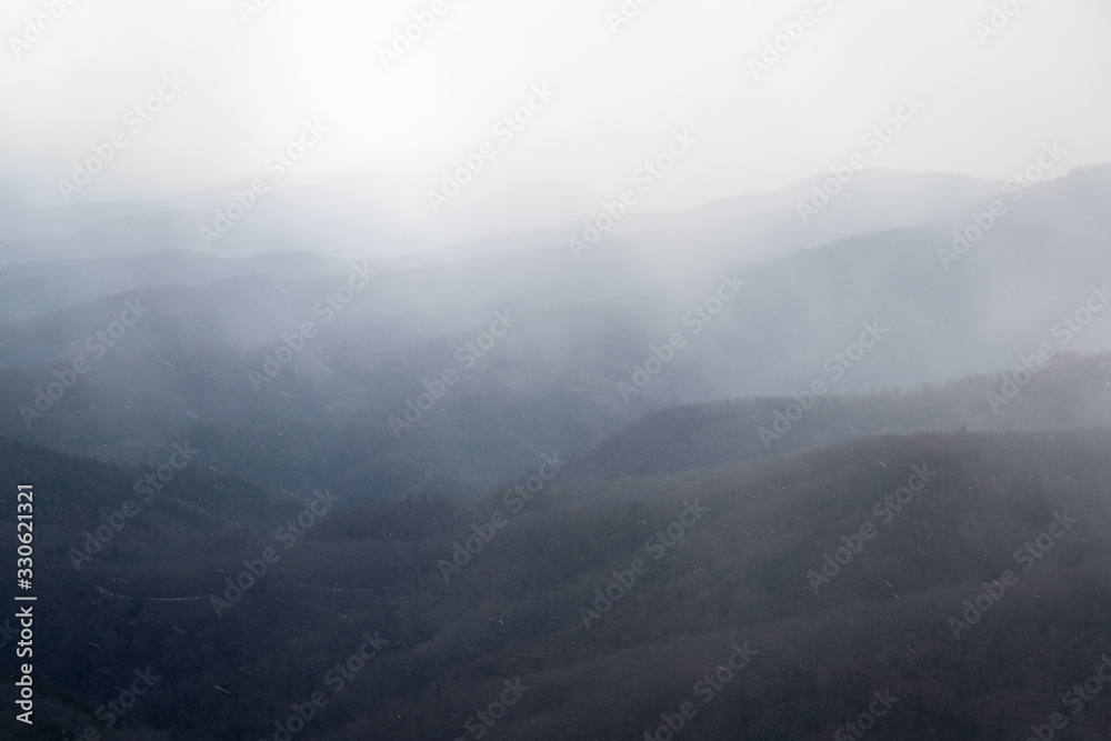 Snow Storm over the Mountain Ridges in Blowing Rock, North Carolina