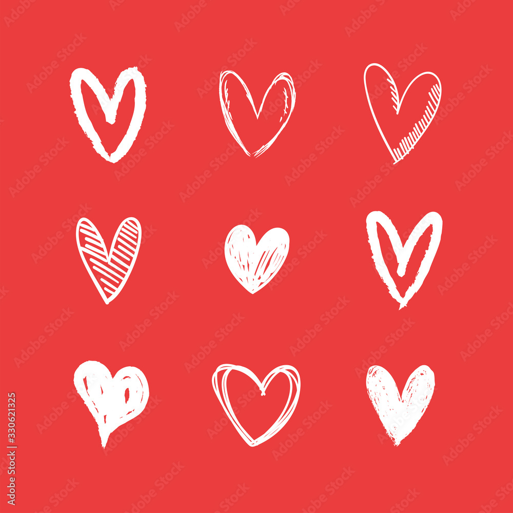 Heart doodles collection. Set of hand drawn isolated hearts. Love illustrations.