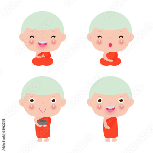 set of Buddhist Monk and novice Character isolated on white background
