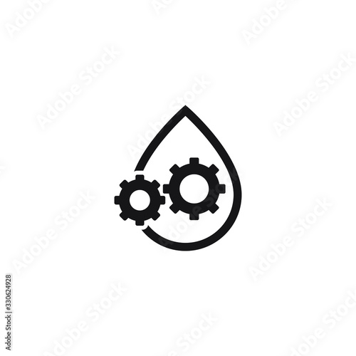 Lubricant oil drop and gear icon isolated on white background. Vector illustration
