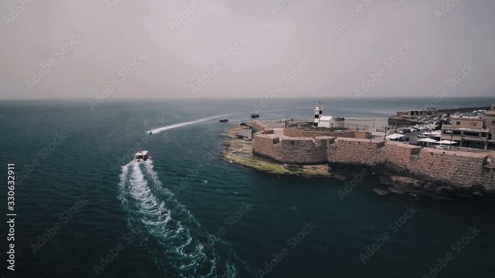 Acre, Israel, aerial city view from drone, 4k Acre, Israel, aerial city view from drone, 4k