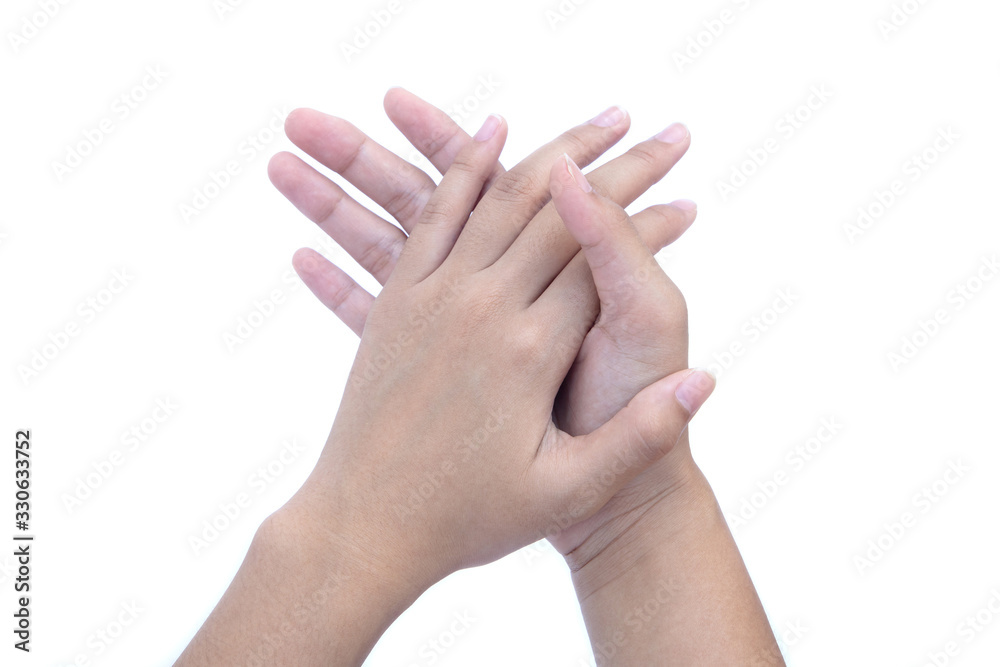 Woman hand clapping isolated on white Woman hand clapping isolated on white