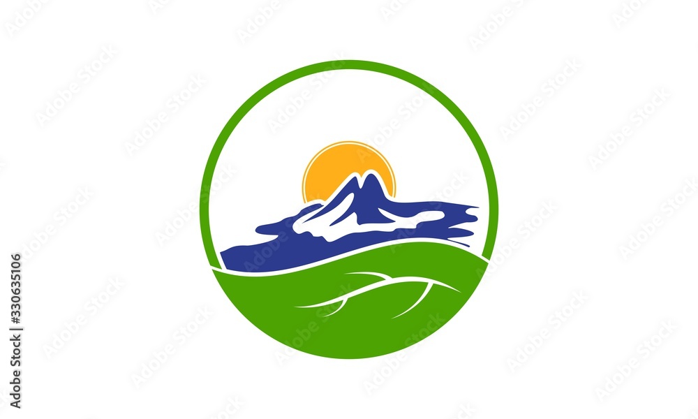 Volcano and the sun vector logo design