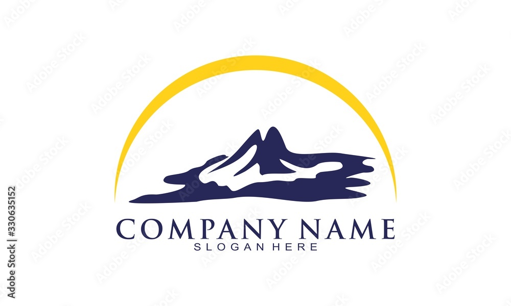 Volcano and the sun vector logo