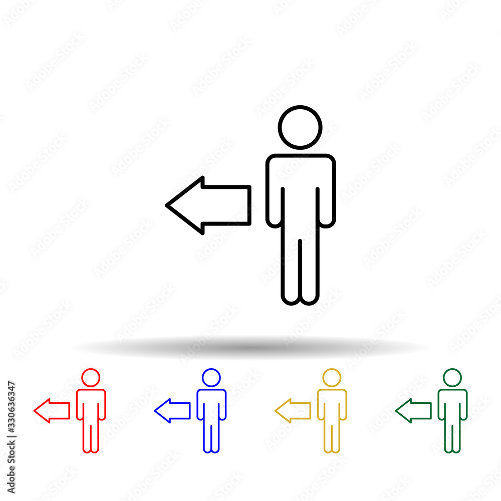 User arrow to left multi color icon. Simple thin line, outline vector of online and web icons for ui and ux, website or mobile application User arrow to left multi color icon. Simple thin line, outline vector of online and web icons for ui and ux, website or mobile application