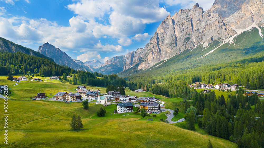 Scenic view of the beautiful landscape in the Alps. The beautiful mountain attracts tourist to Dolomites travel in Northern Italy. Europe. 
