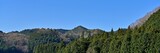 青空バックに冬枯れの山麓公園のパノラマ情景
