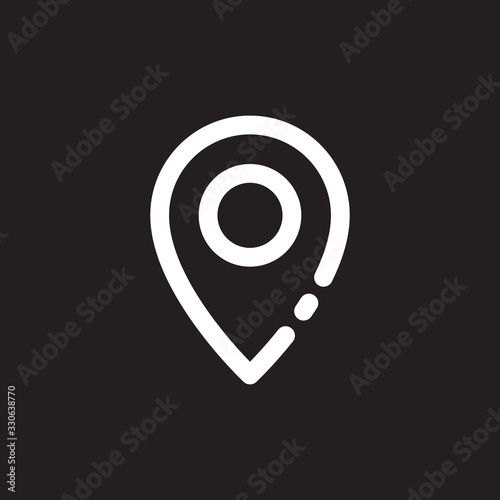 Simple map pin. Concept of global coordinate, dot, needle tip, ui. Flat style trend modern brand graphic design on black background