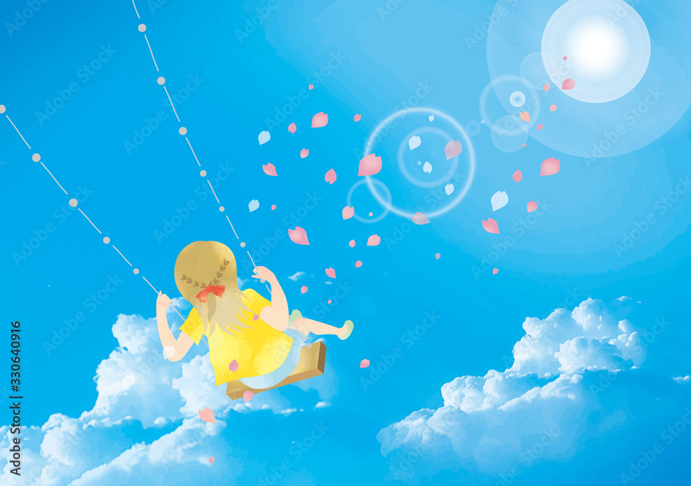 青空 空 快晴 青空 ブランコ 子供 幼児 かわいい 水彩 フレーム 枠 入道雲 雲 空 光 光彩 Stock ベクター Adobe Stock