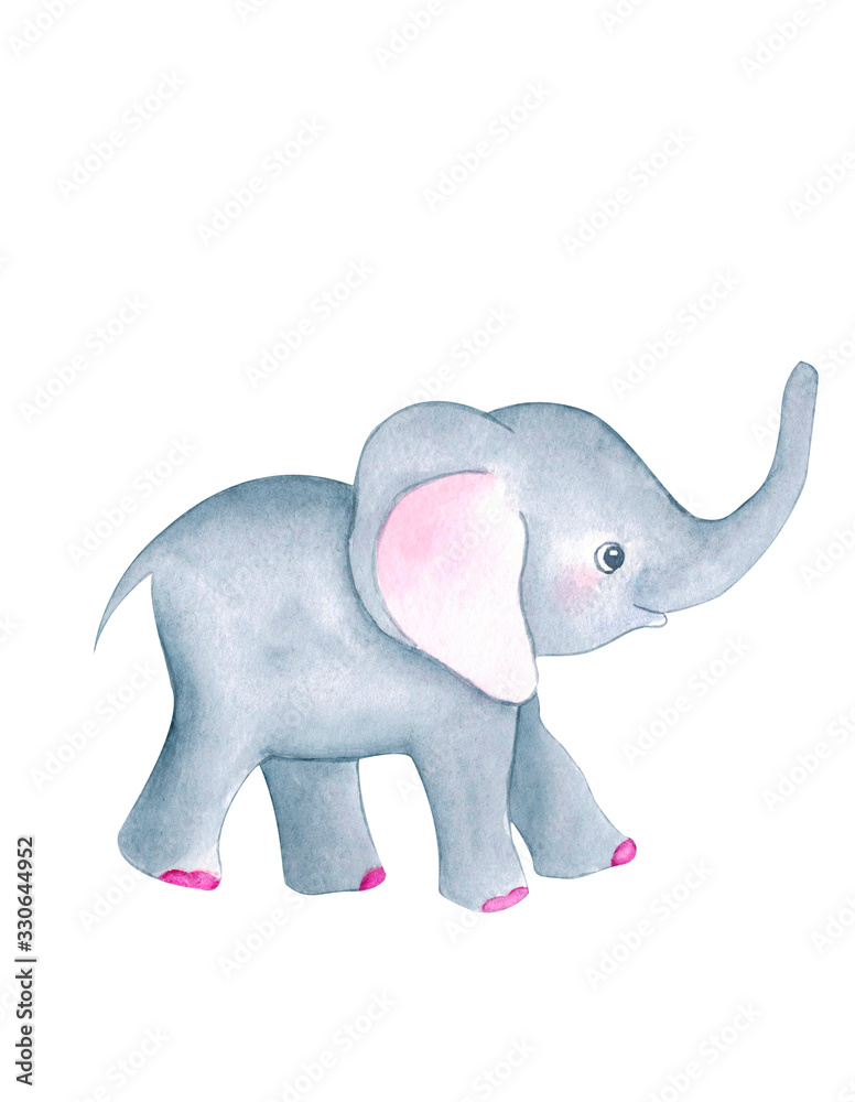  little cute cartoon elephant - watercolor illustration