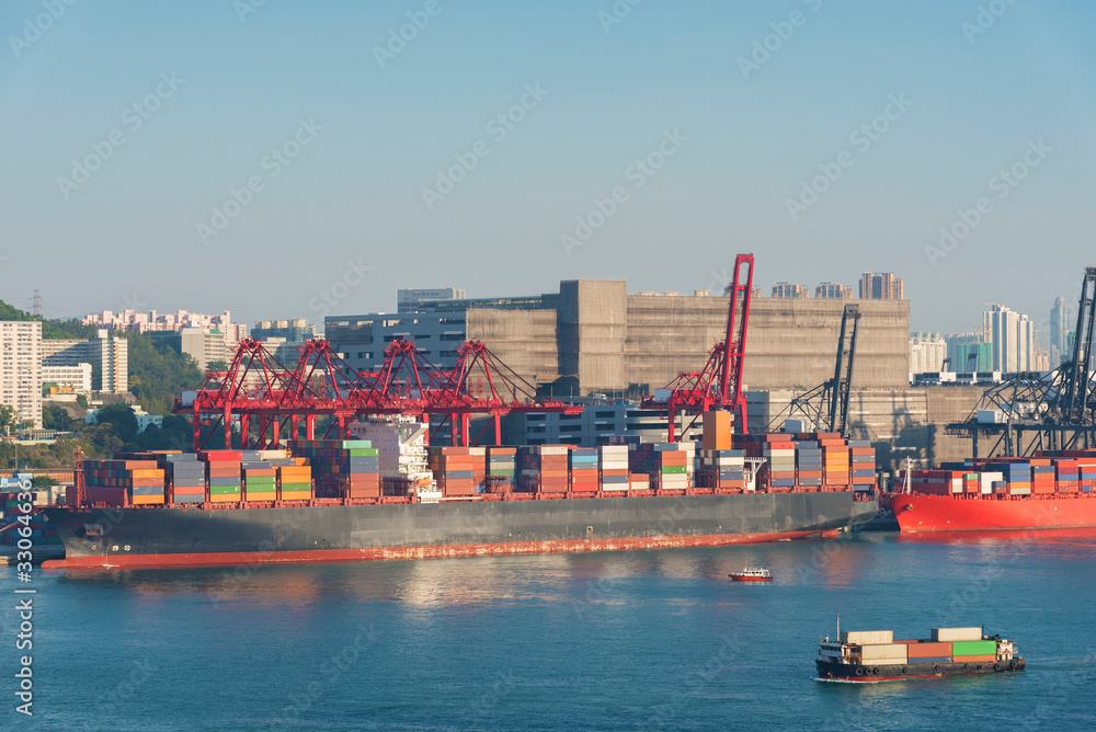 Cargo ship in cardo port in Hong Kong