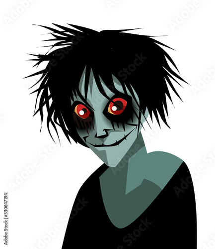 creepypasta horror character with red eyes