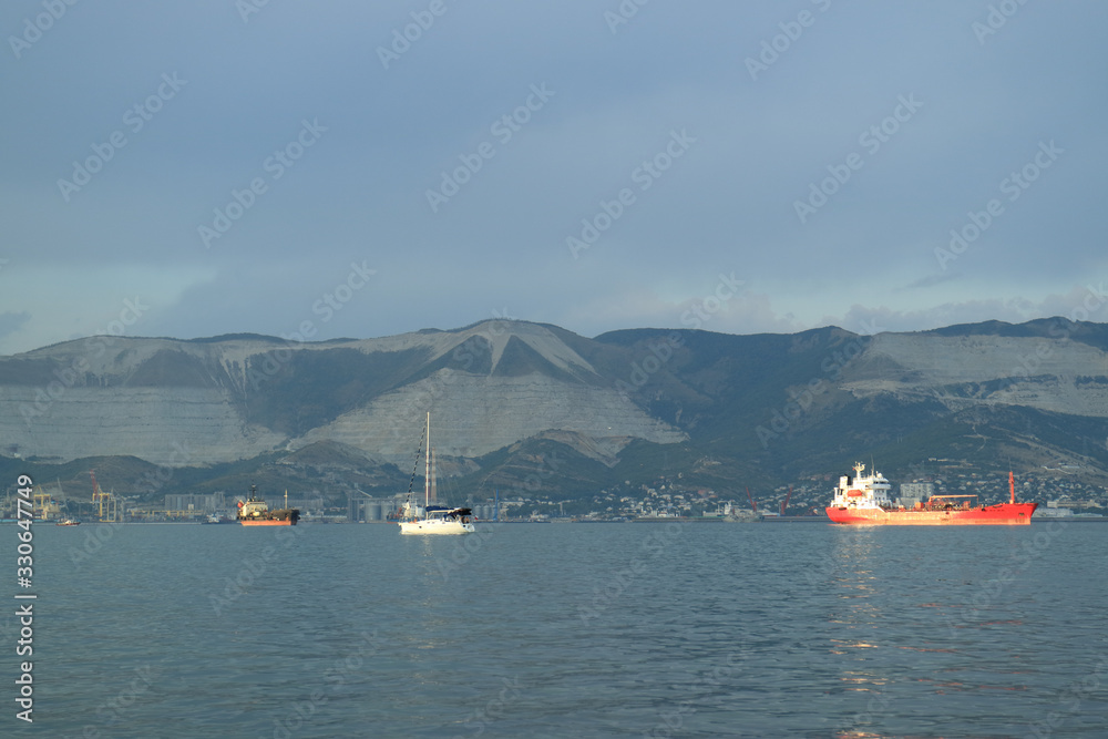 Ships in the sea bay. Novorossiysk