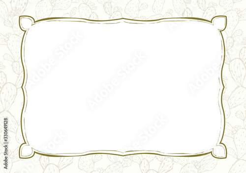 レトロなサボテン柄の背景素材　白　手書きイラスト　メニュー表　植物柄