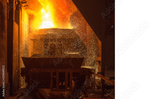 Obraz na plátně Blast furnace with sparks in steel factory.