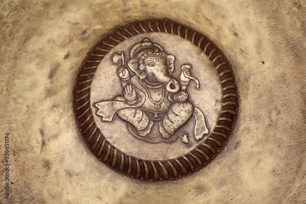 Hand made Bronze bowl with Ghanesh motif, Nepal Hand made Bronze bowl with Ghanesh motif, Nepal
