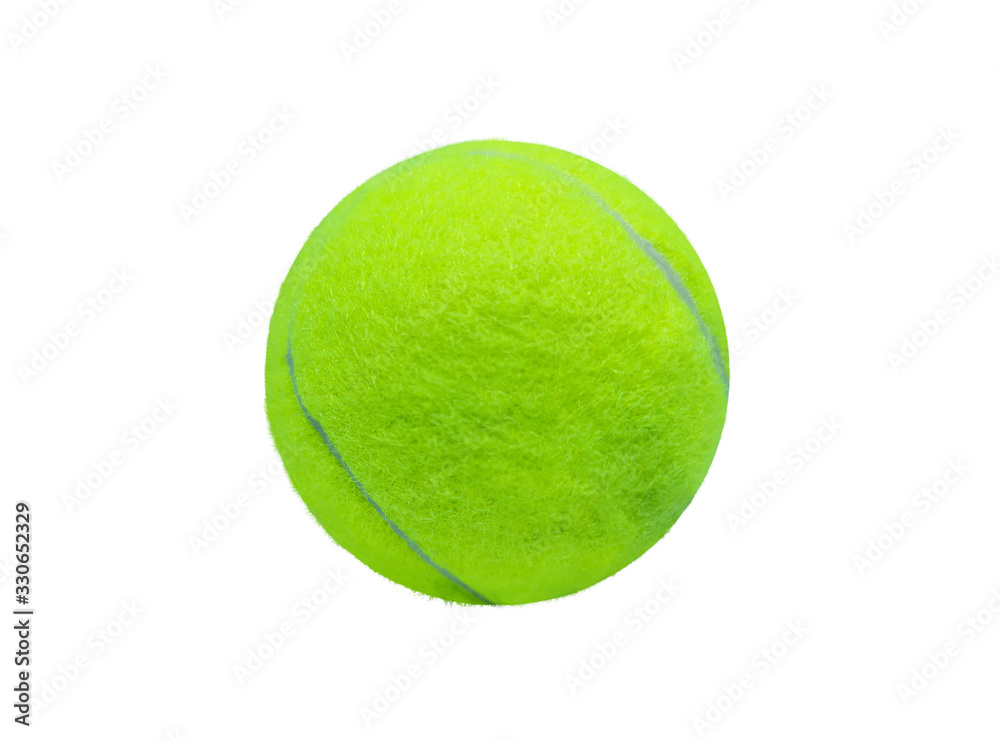 Single green tennis ball isolated on white background. A new round ball in close-up
