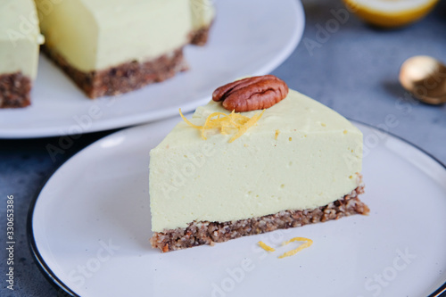 Homemade lemon raw vegan cake - healthy dessert made from coconut milk  butter  cashew  if-if