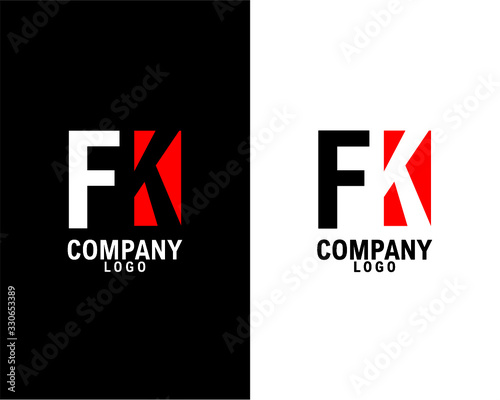 FK, KF Initial abstract company Logo Design with negative space. black background and white background company logo template vector 