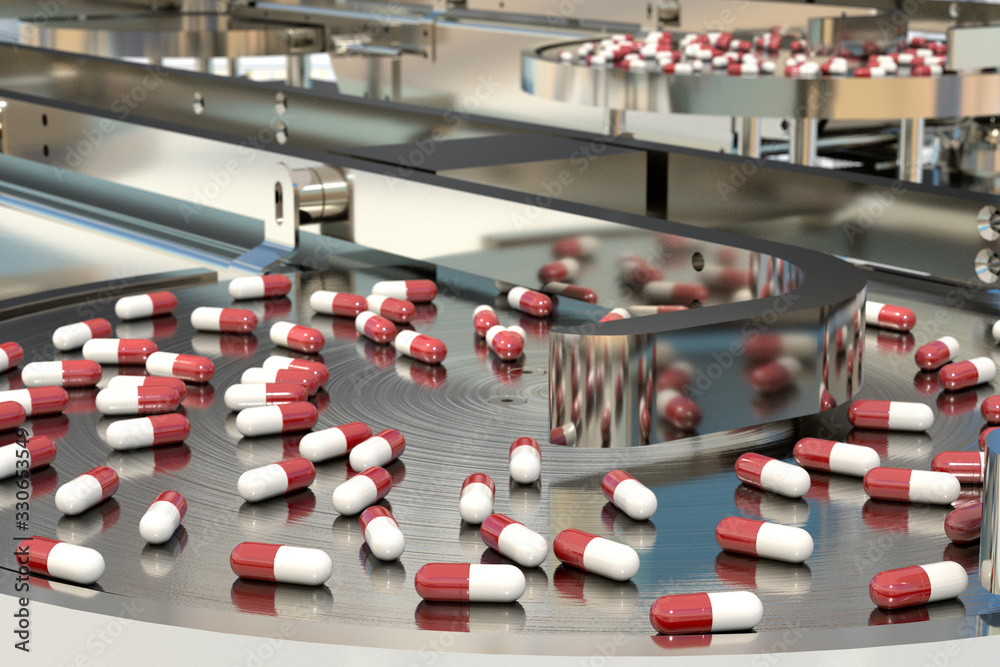 Fototapeta premium factory of the pharmaceutical industry. pills on the conveyor